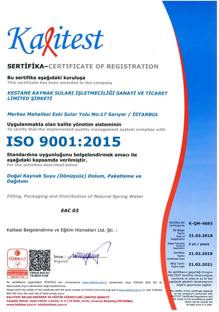 ISO 9001:2015 belgesi